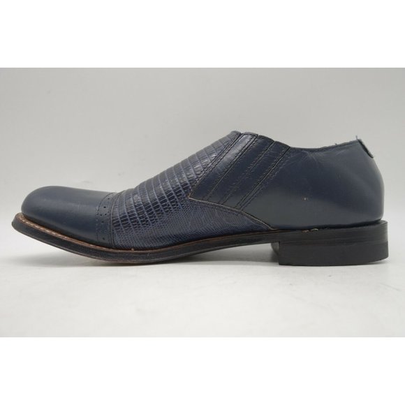 Stacy Adams Navy Blue Lizard Skin Print Leather Cap Toe Loafers Shoes Men\'s 7 D main image 11
